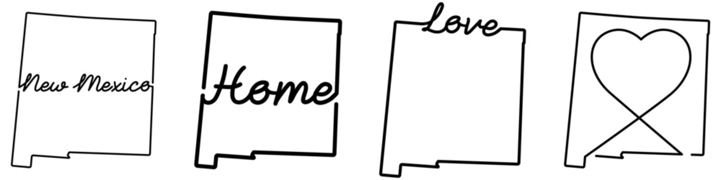 New Mexico state outline set with home love and heart handwritten icons