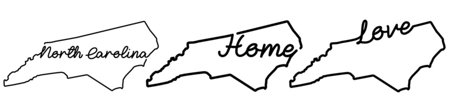 North Carolina state outline vector collection with home and love text