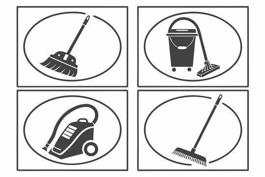 Four cleaning tools icon set