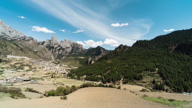Zhagana Gansu Mountain Village and Farmland Valley in Zhagana, Gansu, China
