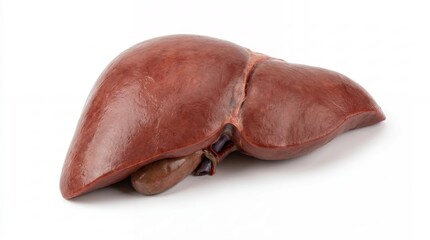 Fresh raw beef liver isolated on white background in studio lighting