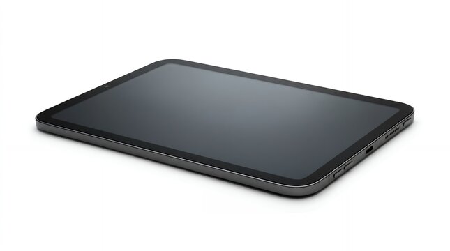 Modern black external hard drive on white background minimal tech setup