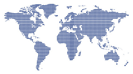 World map dotted vector silhouette blue halftone circle pattern global continents geography template for infographic poster presentation  © Salam Studio