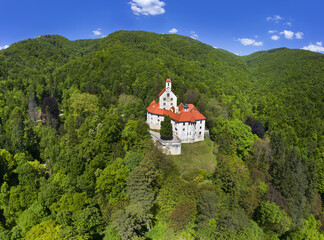Pisece Castle (Pišece Castle) stands on a hill northwest of the village Pisece in Bizeljsko Hills, in the Municipality of Brezice in the south-eastern Slovenia. © Pecold