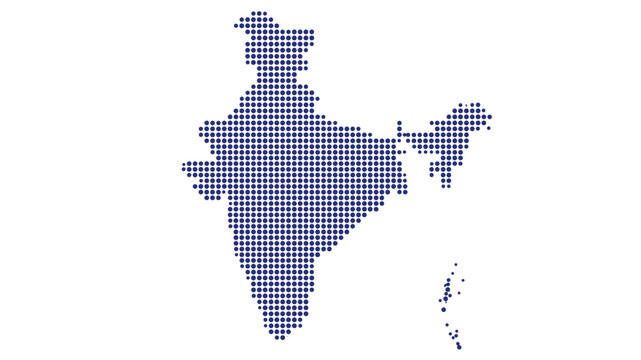 India map dotted vector silhouette blue halftone circle pattern geography template with islands for infographic poster presentation
