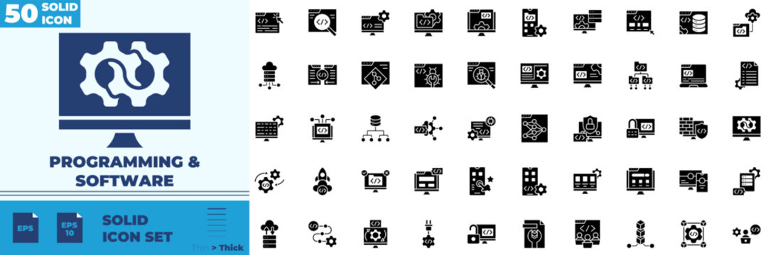 Programming And Software Solid Editable Icons set