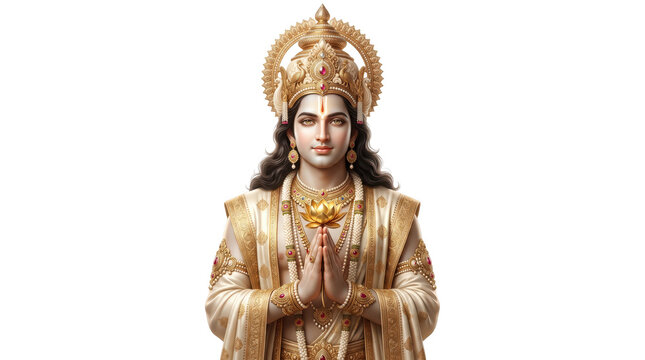Divine hindu deity lord rama with golden crown isolated on transparent background