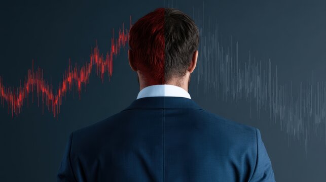 investment euphoria turning into panic, split screen stock chart, finance psychology concept