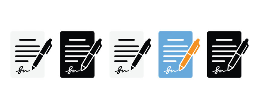 Signature line icon and paper document with pen.