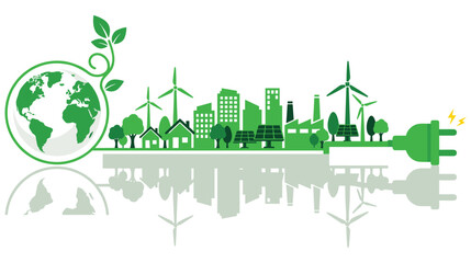 Naklejka premium Green city concept with renewable energy sources.