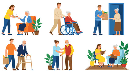 Fototapeta premium Elderly people receiving care and support from caregivers.