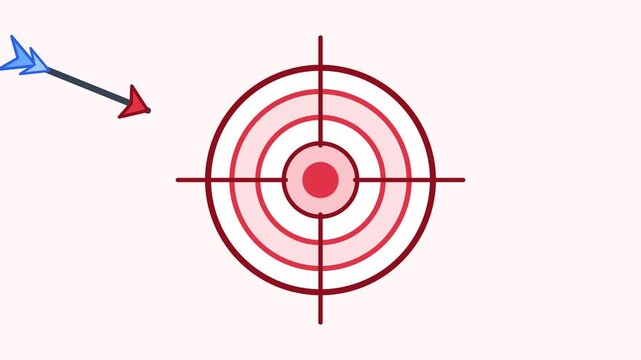 A blue arrow flies towards a red target with concentric circles and a bullseye center.