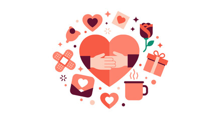 Naklejka premium Heart with Hands Clasping and Care Symbols Vector Illustration for Relationship Support, Charity, and Valentine's Day Theme