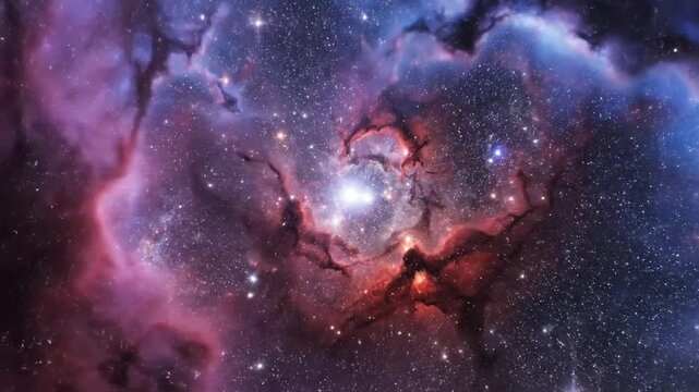 A vibrant nebula glows with bright stars in the deep dark expanse of outer space