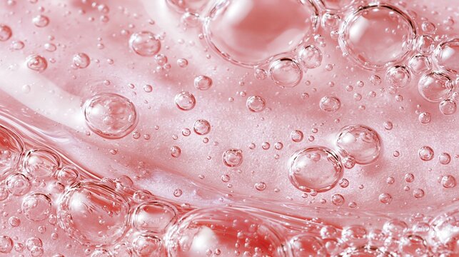 Smooth gel, clear and pink, moisturizes skin. Its bubbly texture feels light on your face.