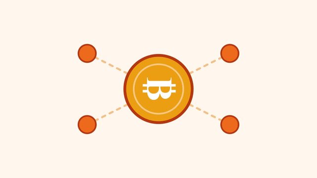 A futuristic illustration depicts a central orange circle with a face connecting to four smaller circles.
