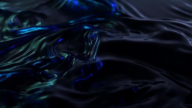 Liquid Metal Waves with Iridescent Blue Highlights Flowing Across a Dark Reflective Surface, Hyperreal Abstract Background