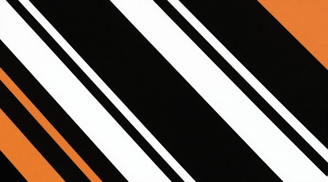 Abstract diagonal stripes in black white and orange create a dynamic bold pattern. Geometric lines form a modern sharp graphic background for design.