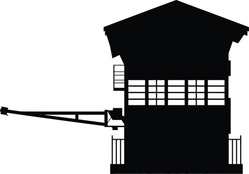 Toll booth, silhouette, simple black symbol on white background for highway toll station traffic fee and road infrastructure design.