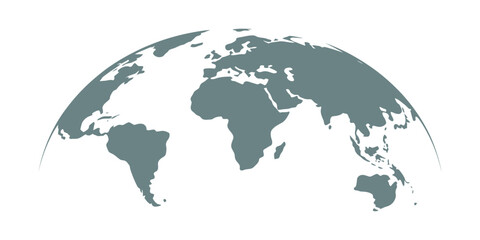 Naklejka premium Curved world map silhouette with half globe blue Earth planet representing global business geography and international worldwide travel featuring all major continents in a modern vector graphic 