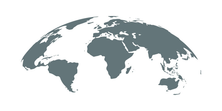 Curved world map silhouette with half globe blue Earth planet representing global business geography and international worldwide travel featuring all major continents in a modern vector illustration 