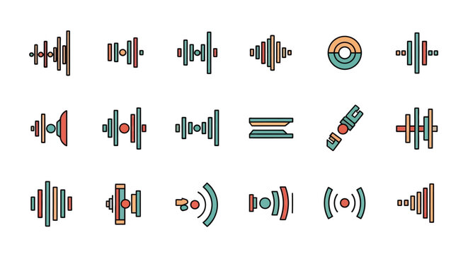 Audio Waveform and Sound Signal Icon Set