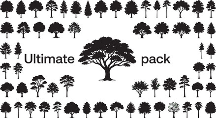 Vector silhouettes of trees and plants in a nature illustration set © BipashaSketches 
