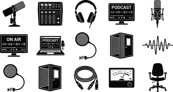 Podcast equipment and recording studio setup