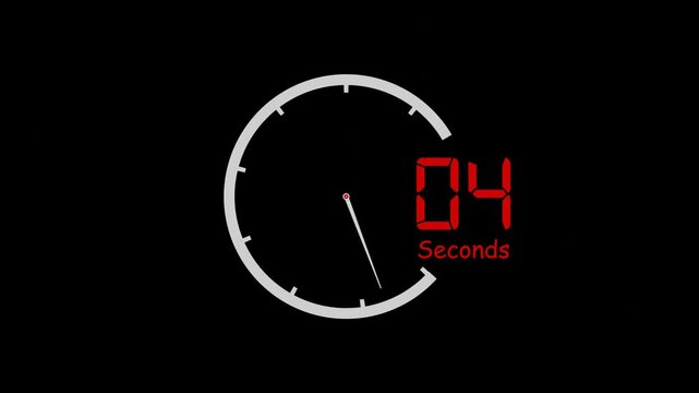 analogue style countdown clock with white open ring moving hand and red digital seconds counter on dark background