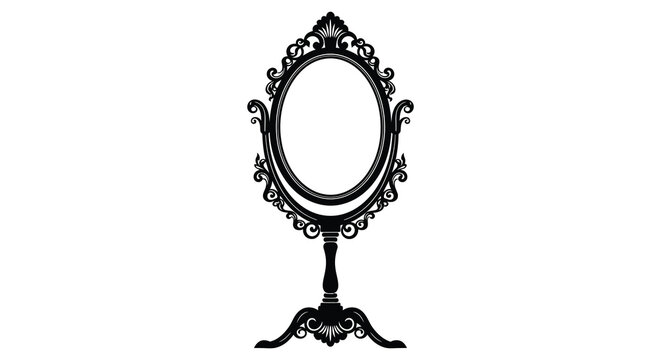 Ornate vanity mirror with decorative frame black silhouette
