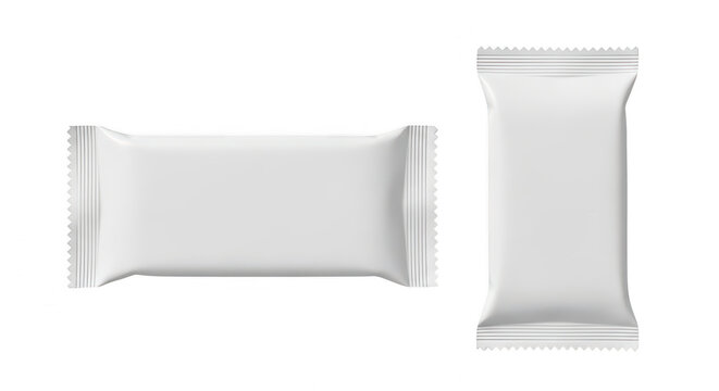 Empty white snack wrapper standing upright isolated on transparent background