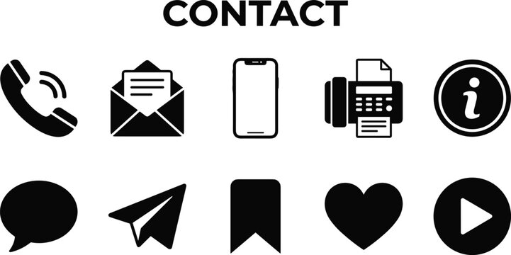 Contact icons arranged in two rows on a white background with the word CONTACT above