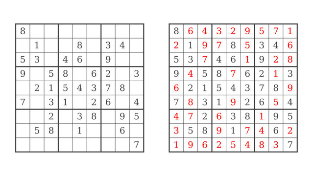Sudoku challenge with blank and filled boards