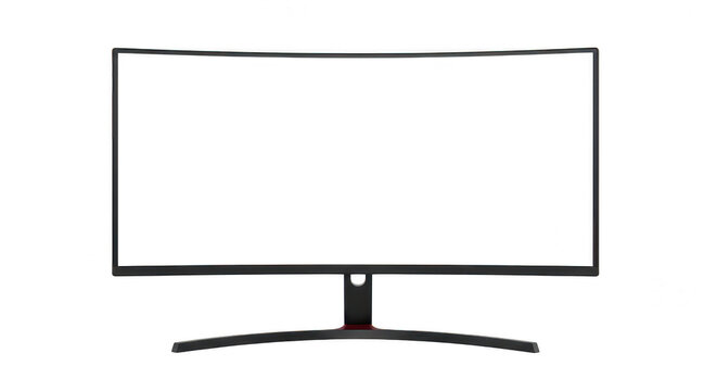Modern computer monitor on black stand isolated on transparent background
