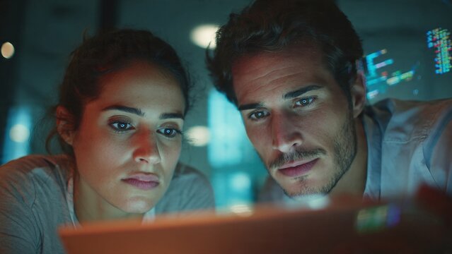 Two colleagues, software developers and researchers, looking at a problem statement and trying to understand, working together in an AI digital workspace, bug investigation, software engineering
