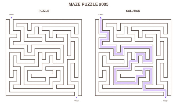 Maze puzzle with solution illustration for brain teasers
