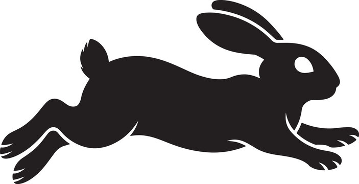 Black silhouette of a jumping rabbit or hare isolated on white background