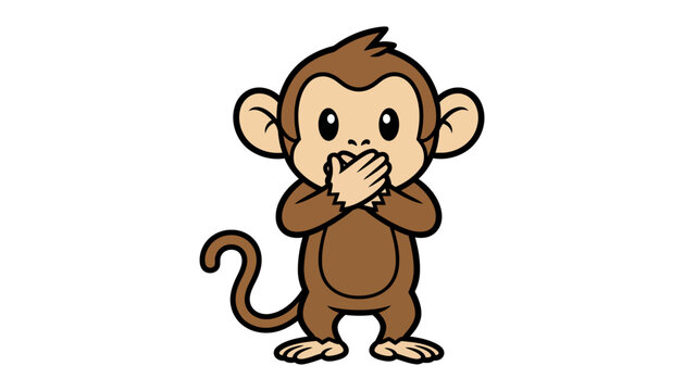 Cartoon monkey covering mouth with hands