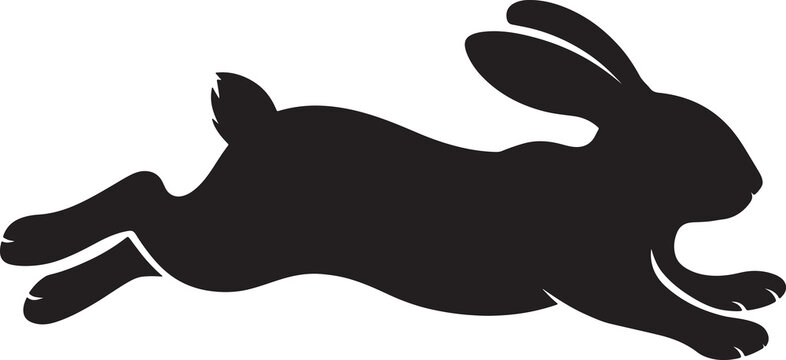 Black silhouette of a jumping rabbit or hare isolated on a white background