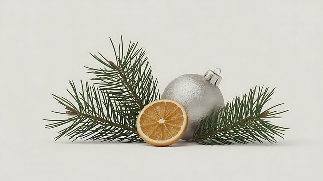 Christmas tree decoration with orange slice and silver ornament