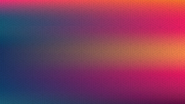 Abstract geometric seamless pattern with interlocking triangles and vibrant gradient background.