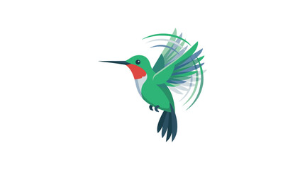 Naklejka premium Hummingbird in flight with blurred wings showing motion on white background