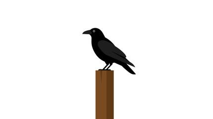 Obraz premium Black crow perched on a wooden post isolated on white background
