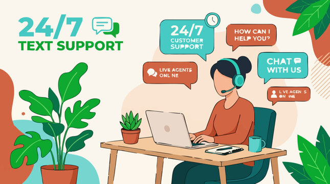 24/7 customer support with live agents online, offering text and chat options