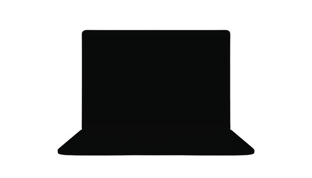 Black laptop computer silhouette on white background, open and ready for use.