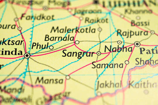 Macro view of Sangrur Nabha and Patiala region road map.
