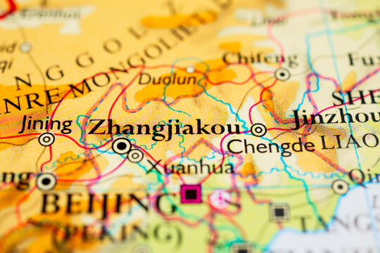 Macro atlas view of Zhangjiakou and Chengde near Beijing China.