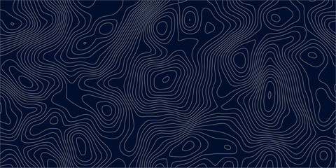Abstract Topographic Map Background Featuring Silver Contour Lines on Dark Blue, Geographic Terrain Elevation Pattern for Modern Design Concepts. © Hasan