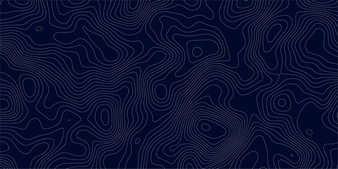 Abstract Dark Navy Topographic Map Background with Silver Contour Lines, Terrain Elevation Curves and Modern Geographic Cartography Design. © Hasan