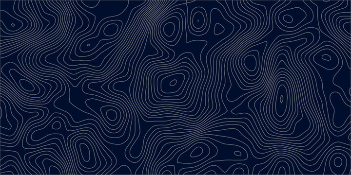 Abstract Topographic Map Background Featuring Silver Contour Lines on Dark Blue, Geographic Terrain Elevation Pattern for Modern Design Concepts.
